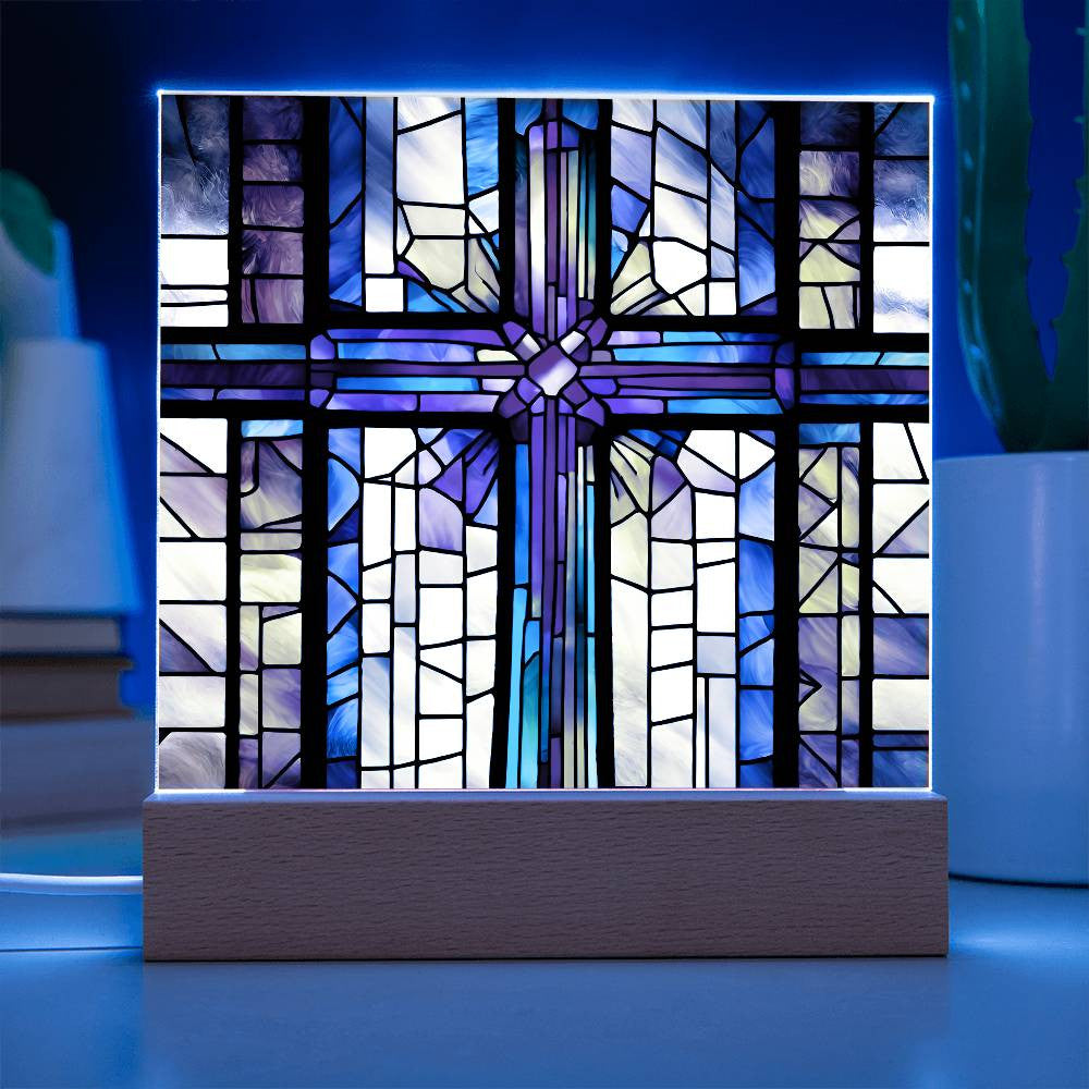 LED Acrylic Cross - Baptism Easter and Confirmation Gift - Faux Stained Glass Decor