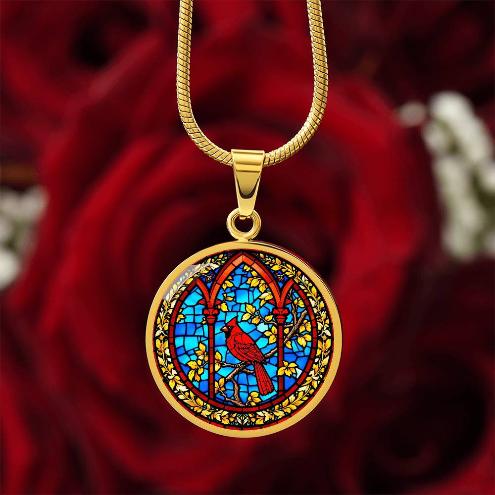 Cardinal Faux Stain Glass Pendant Necklace