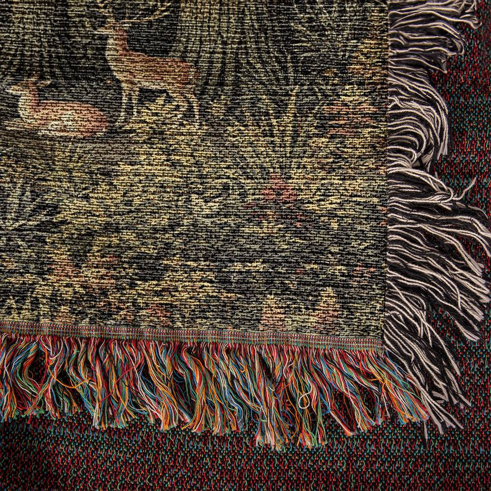 Forestcore Deer Woven Cotton Throw-[Heartfelt Family Gift]