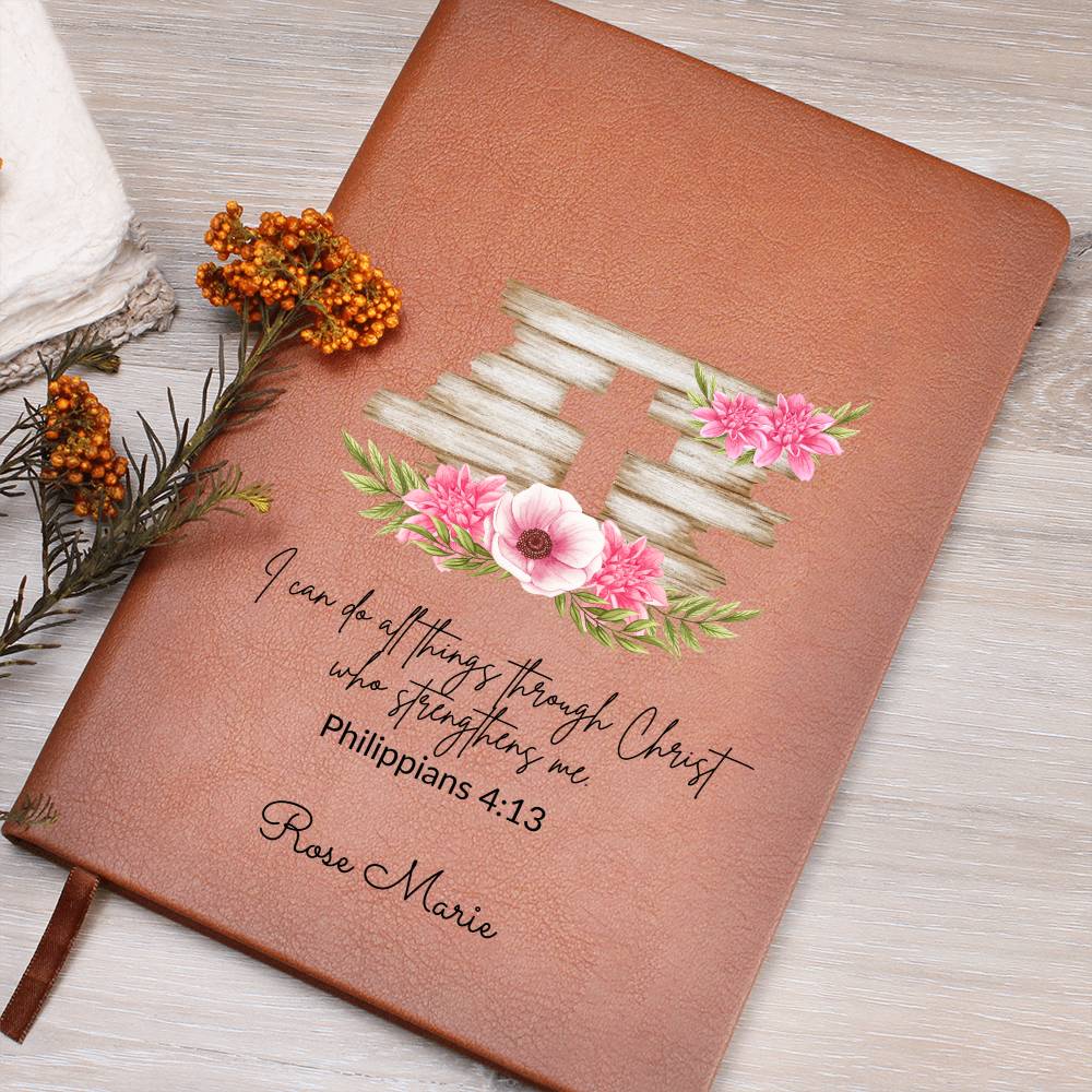 Personalized Bible Verse Journal, I Can Do All Things Through Christ Philippians 4:13, Christian Gift for Women, Custom Name Scripture Keepsake