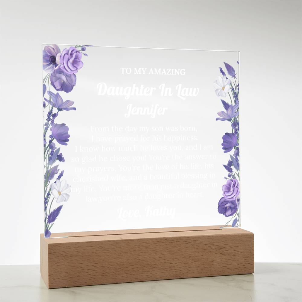 Daughter In Law Gift, Personalized Acrylic Plaque
