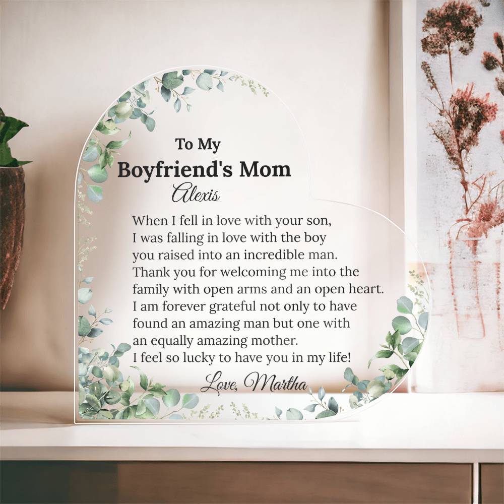 Personalized Boyfriend's Mom Heart Plaque