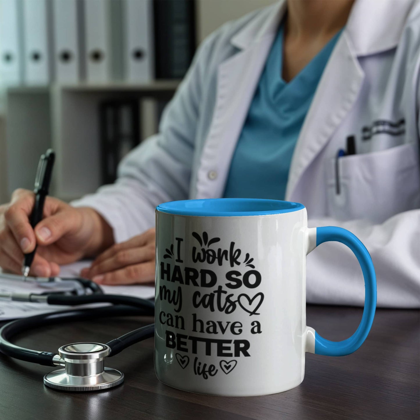 Cat Lover Color Accent Coffee Mug for Office Coworker  - 7 Colors
