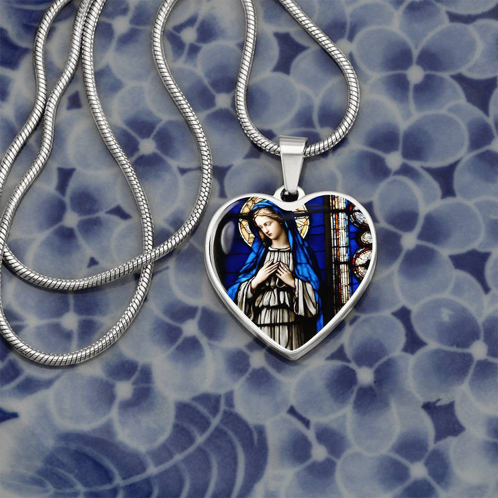 Mother Mary Heart Necklace with Engraving-[Heartfelt Family Gift]