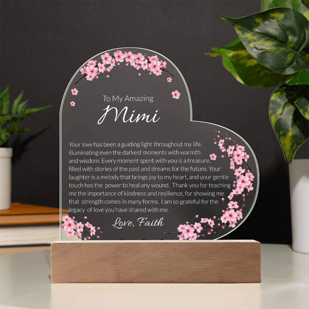 Mimi Acrylic Heart Plaque, Grandma Gift, Personalized Grandma Keepsake, Heartfelt Grandmother Tribute, Mother's Day Gift for Mimi