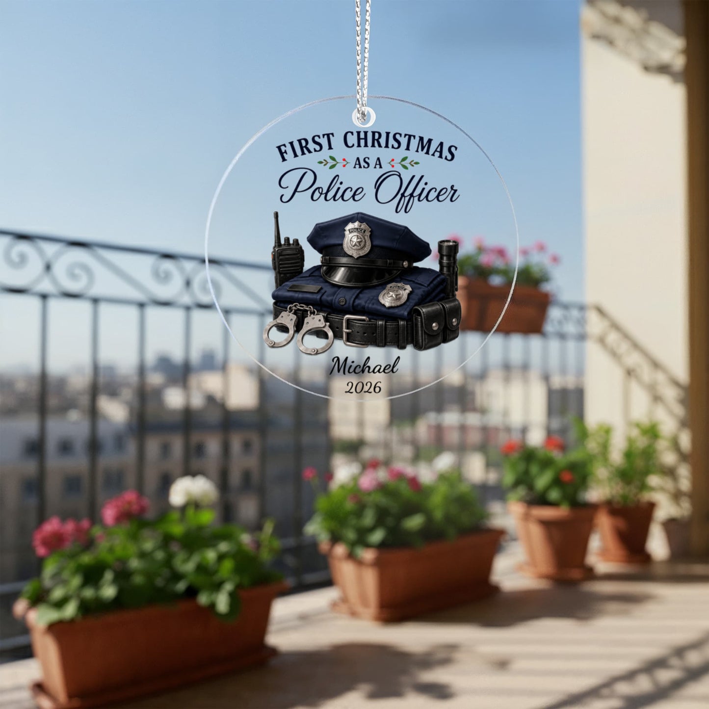 1st Christmas Police Ornament, Police Officer Gift, Personalized Acrylic Ornament, Law Enforcement Keepsake, Holiday Tree Decoration