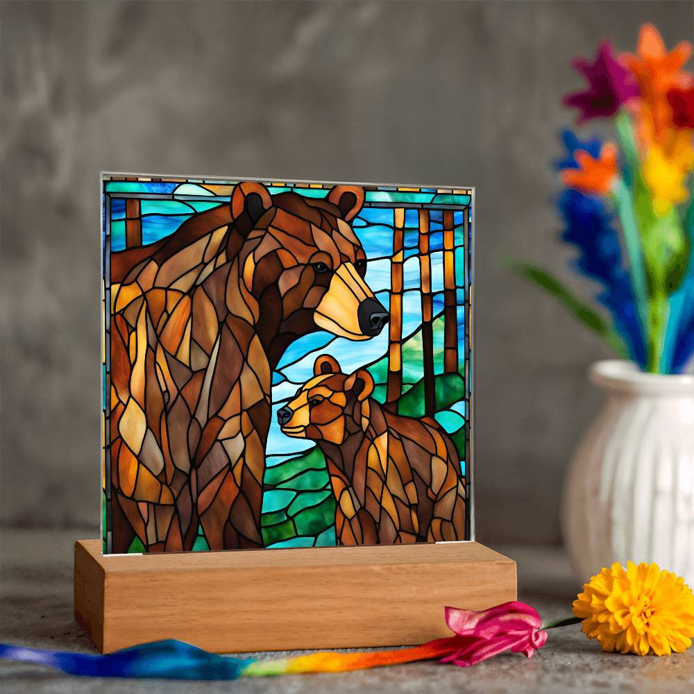 Bear Family Cub Acrylic Square Plaque-[Heartfelt Family Gift]