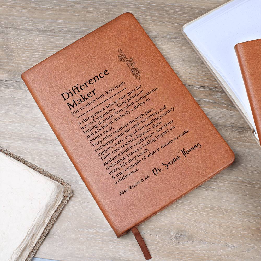 Chiropractor Gift Journal, Spine Doctor Vegan Leather Notebook, Inspirational Gift for Difference Makers, Chiropractic Keepsake