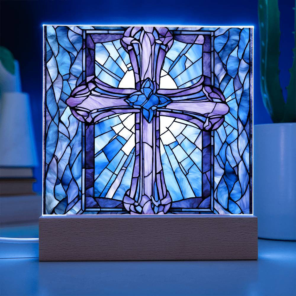 Faux Stained Glass Acrylic Cross Plaque-[Heartfelt Family Gift]