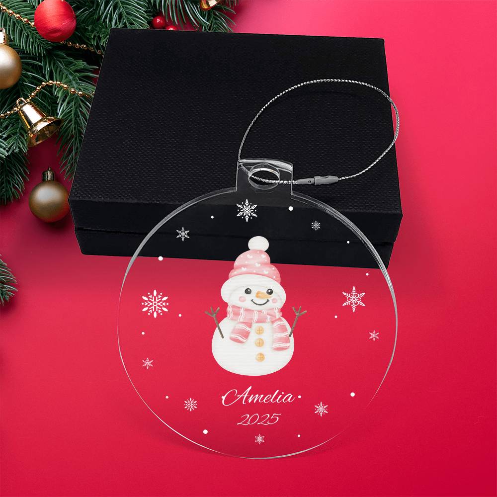 Pink snowman Christmas tree ornament