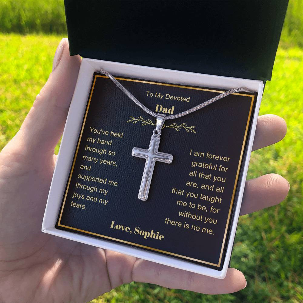 Dad Engraved Cross Necklace-[Heartfelt Family Gift]