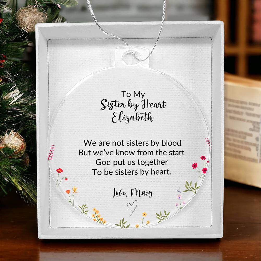 Sisters By Heart Acrylic Christmas Ornament