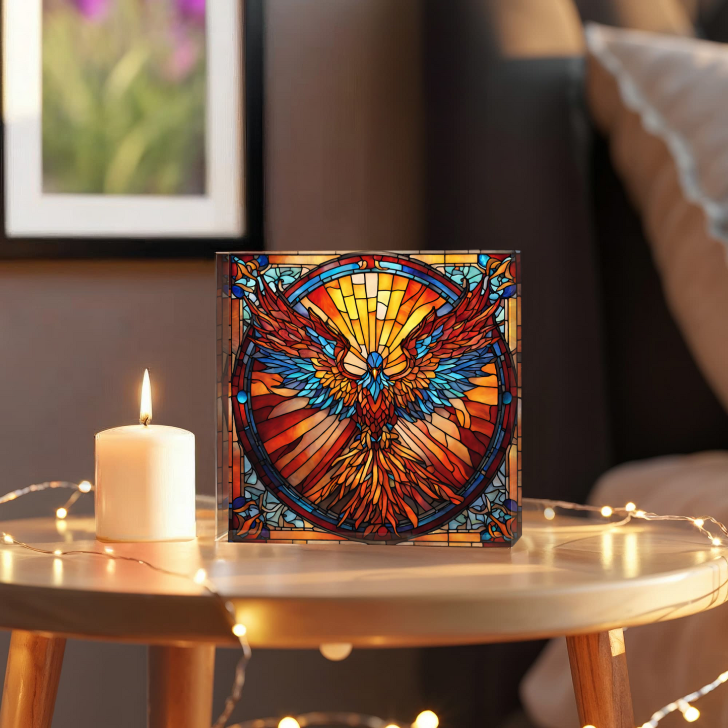 Rising Phoenix Stained Glass Acrylic Decor