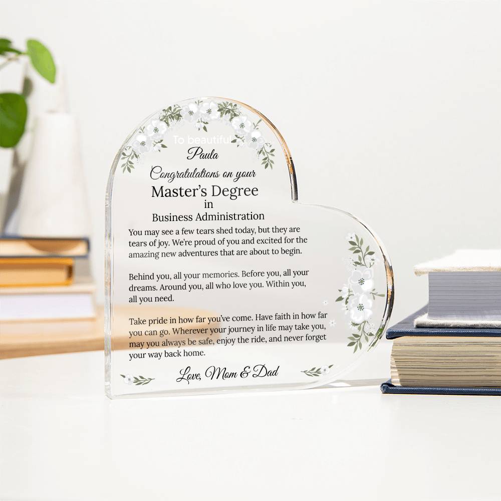 Personalized Master's Degree Heart Plaque