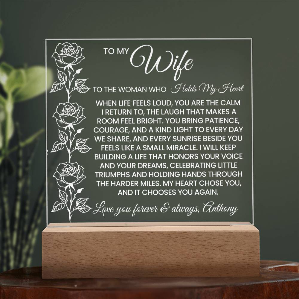 Wife Roses Lighted Plaque Gift
