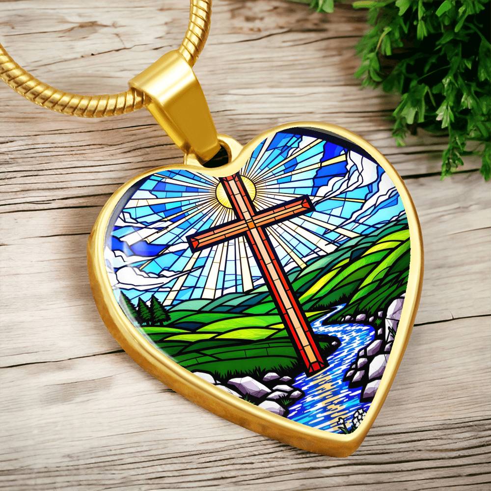 Cross Faux Stain Glass Pendant Necklace