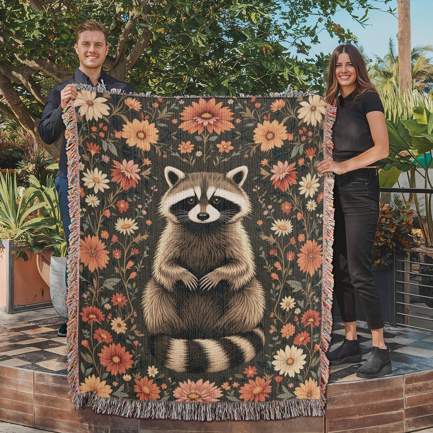 Raccoon Woven Cotton Blanket-[Heartfelt Family Gift]