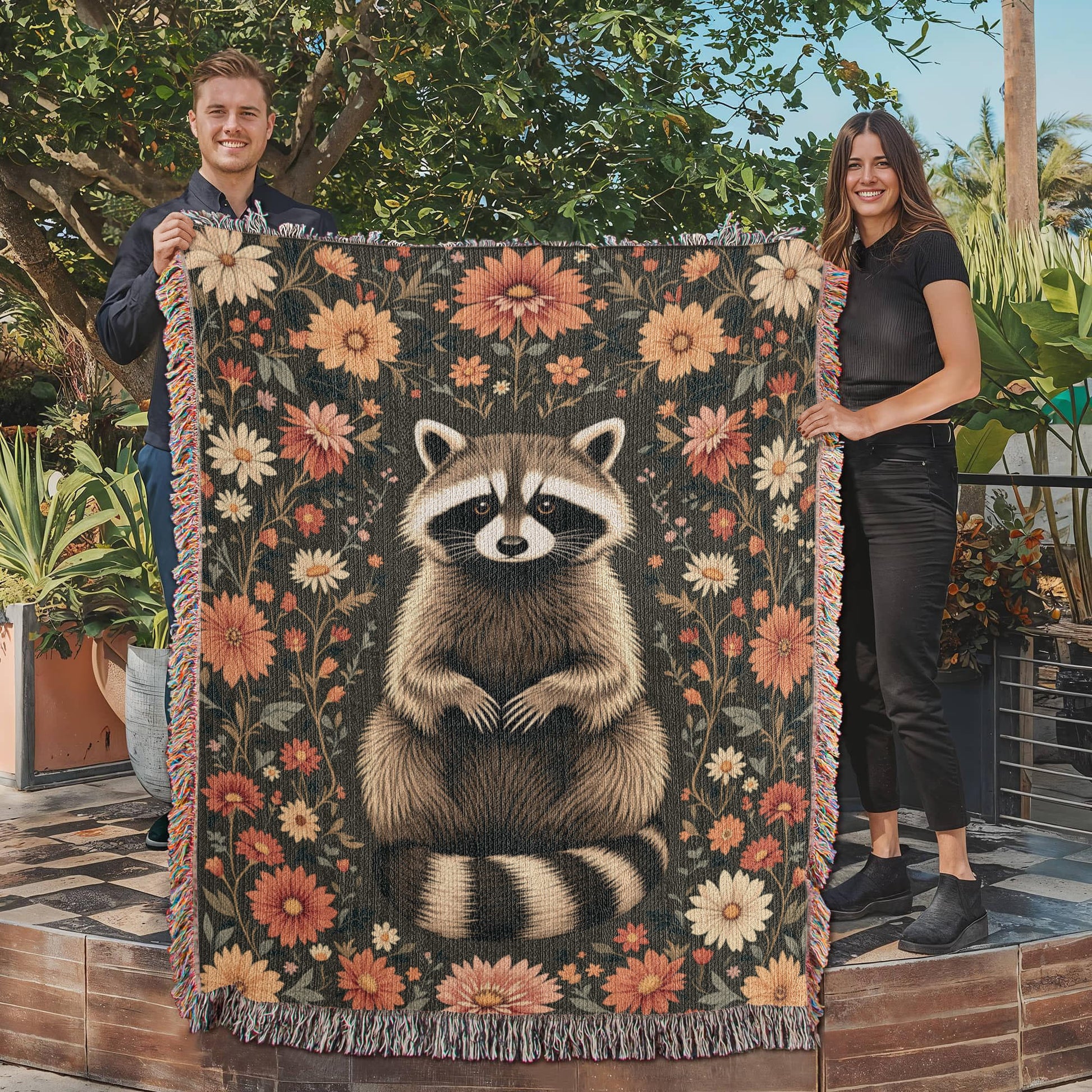 Raccoon Woven Cotton Blanket-[Heartfelt Family Gift]