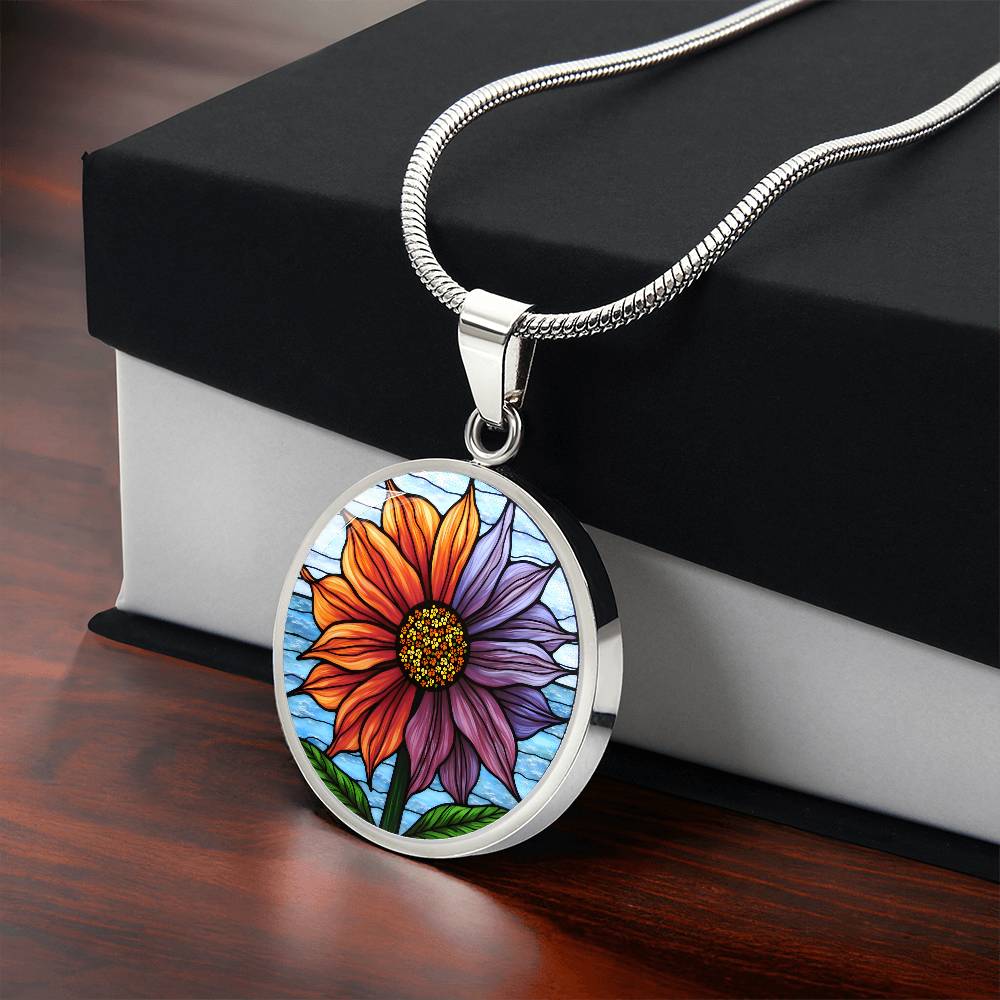 Sunflower Floral Necklace with Engraving
