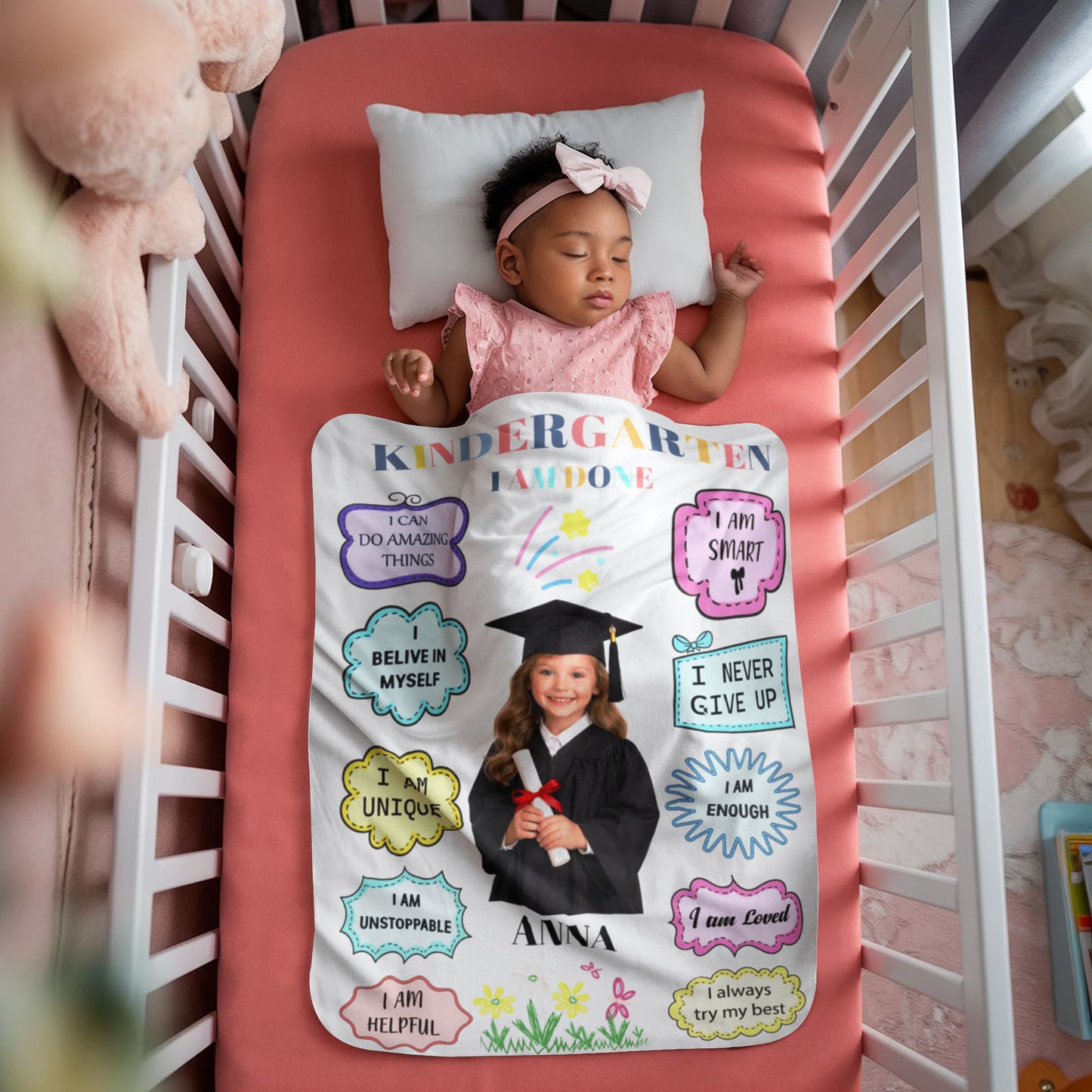 Personalized Kindergarten Graduation Photo Affirmation Blanket