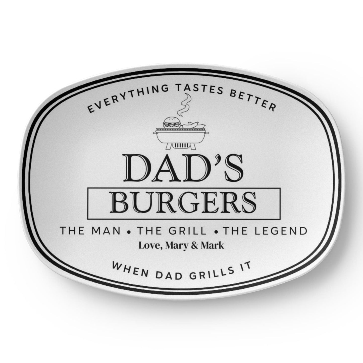 Dads Burger Personalized Plate, BBQ Platter, Custom Grill Gift, Outdoor Dining, Unique Fathers Day Gift, Grilling Accessories
