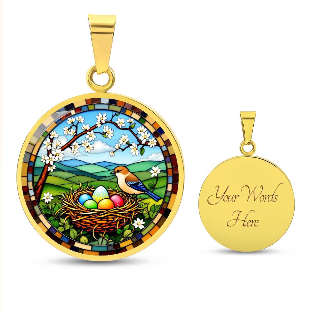 Floral Bird Nest Necklace with Engraving