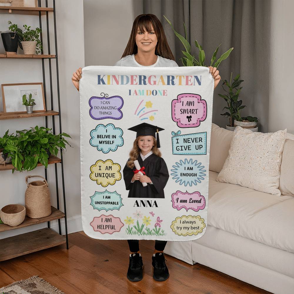 Personalized Kindergarten Graduation Photo Affirmation Blanket