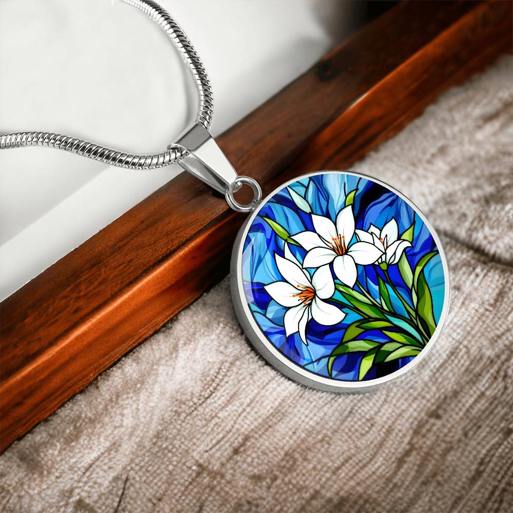 Lily Floral Necklace with Engraving