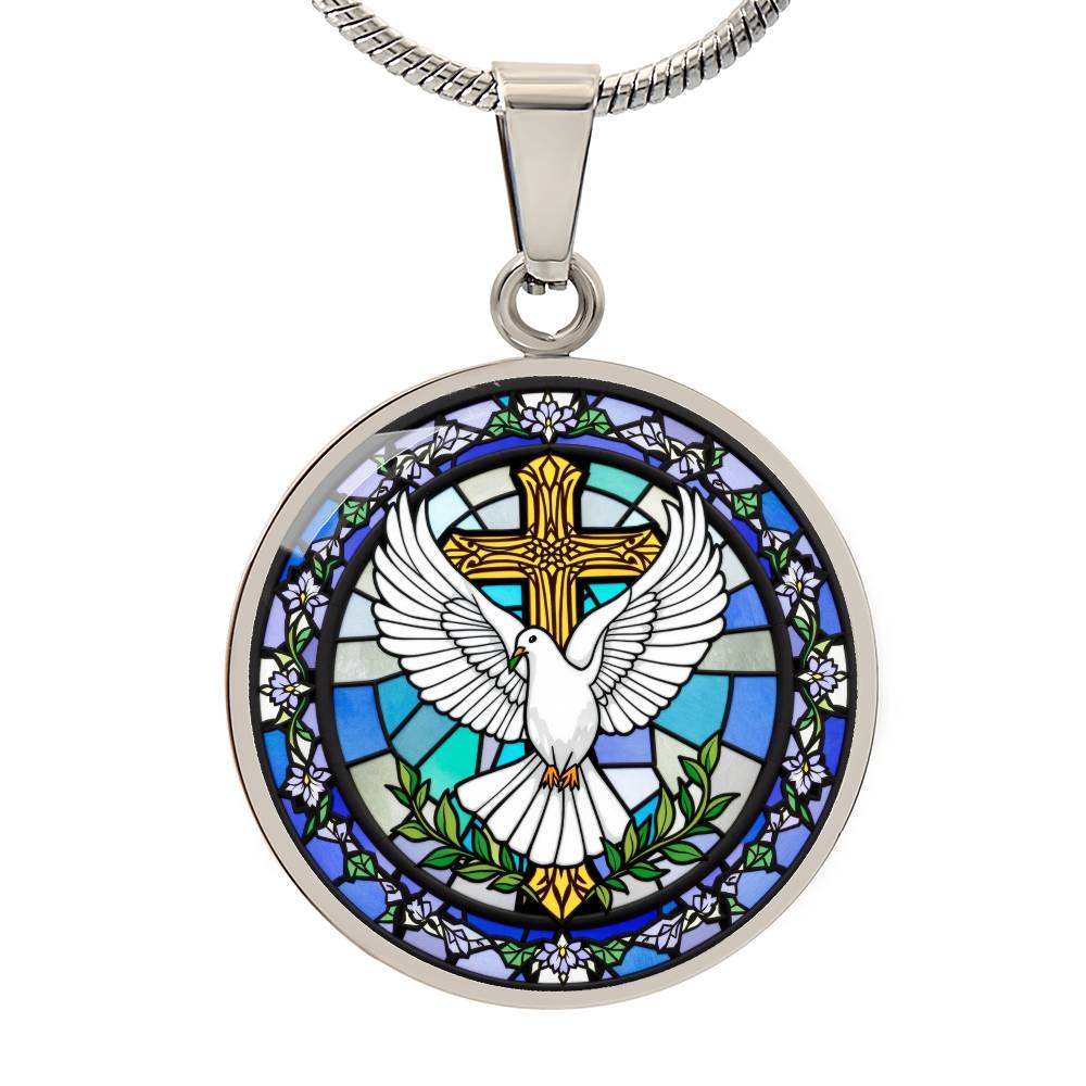 Hol Cross and Dove Engraved Pendant Necklace