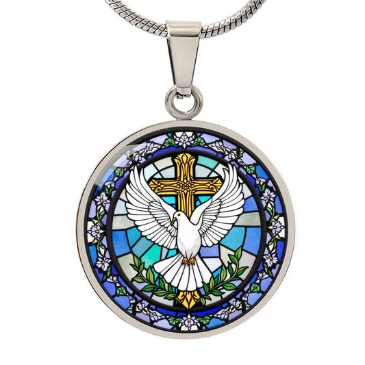 Hol Cross and Dove Engraved Pendant Necklace