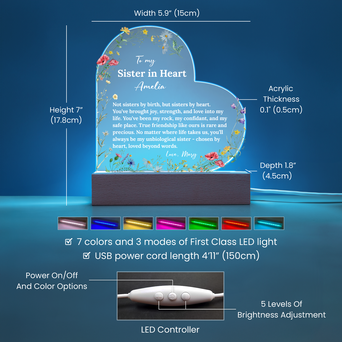 Sister in Heart Acrylic Heart Plaque