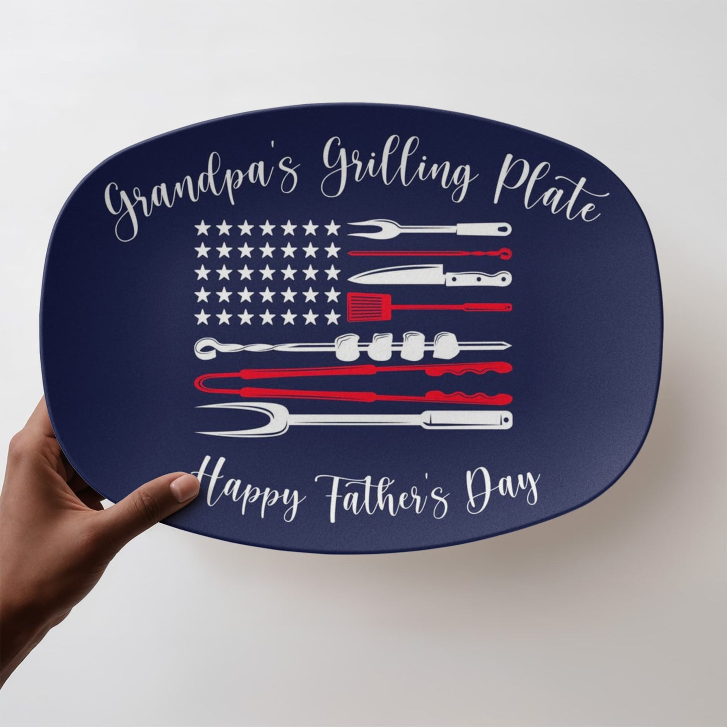 Personalized Patriotic BBQ Serving Tray, Father's Day Gift, Custom Grilling Plate, Outdoor Party Dish, American Flag Design
