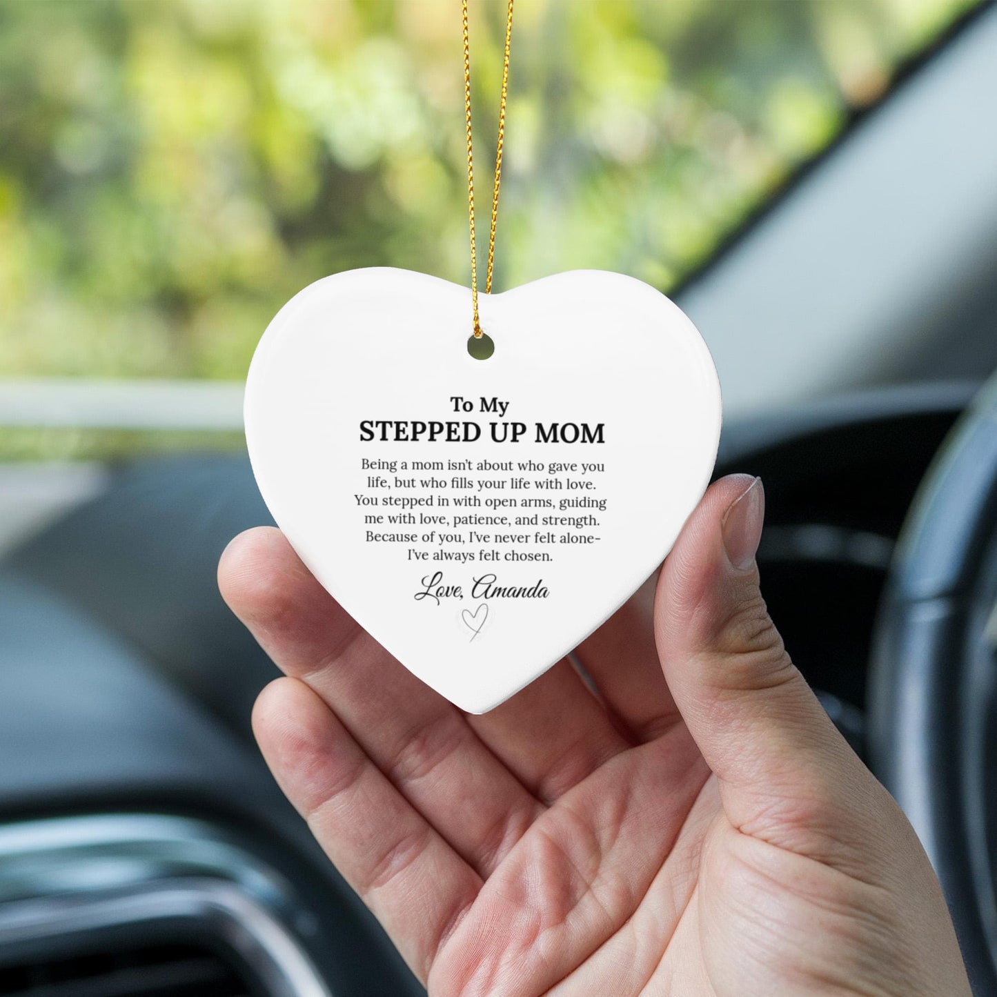 To My Stepped Up Mom Ceramic Heart Ornament
