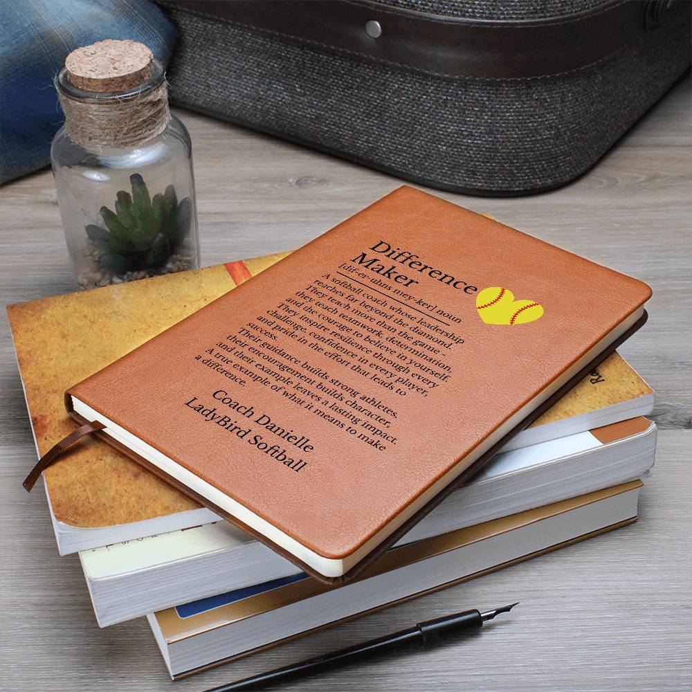 Softball Coach Gift, Leather Journal for Coaches, Inspirational Notebook, Personalized Gift for Mentor, Vegan Leather Diary, Teacher Appreciation