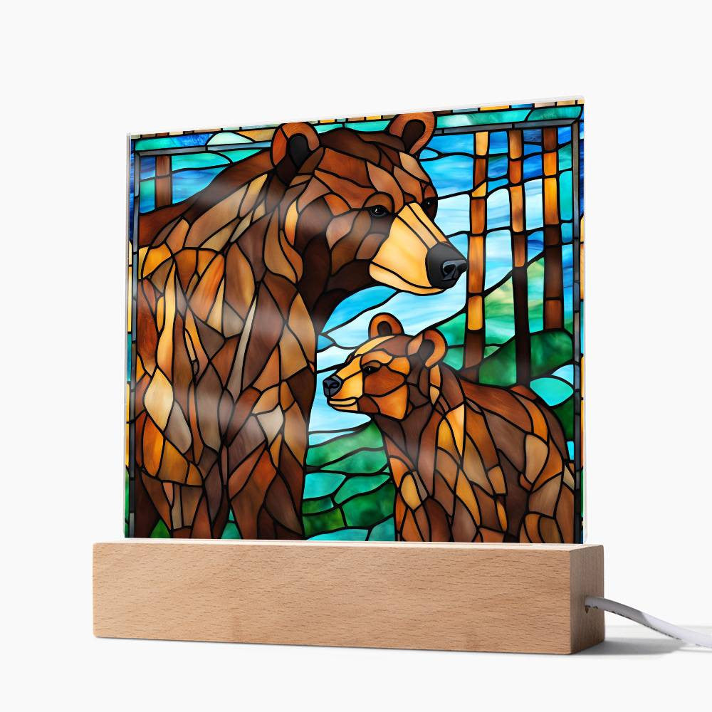 Bear Family Cub Acrylic Square Plaque-[Heartfelt Family Gift]