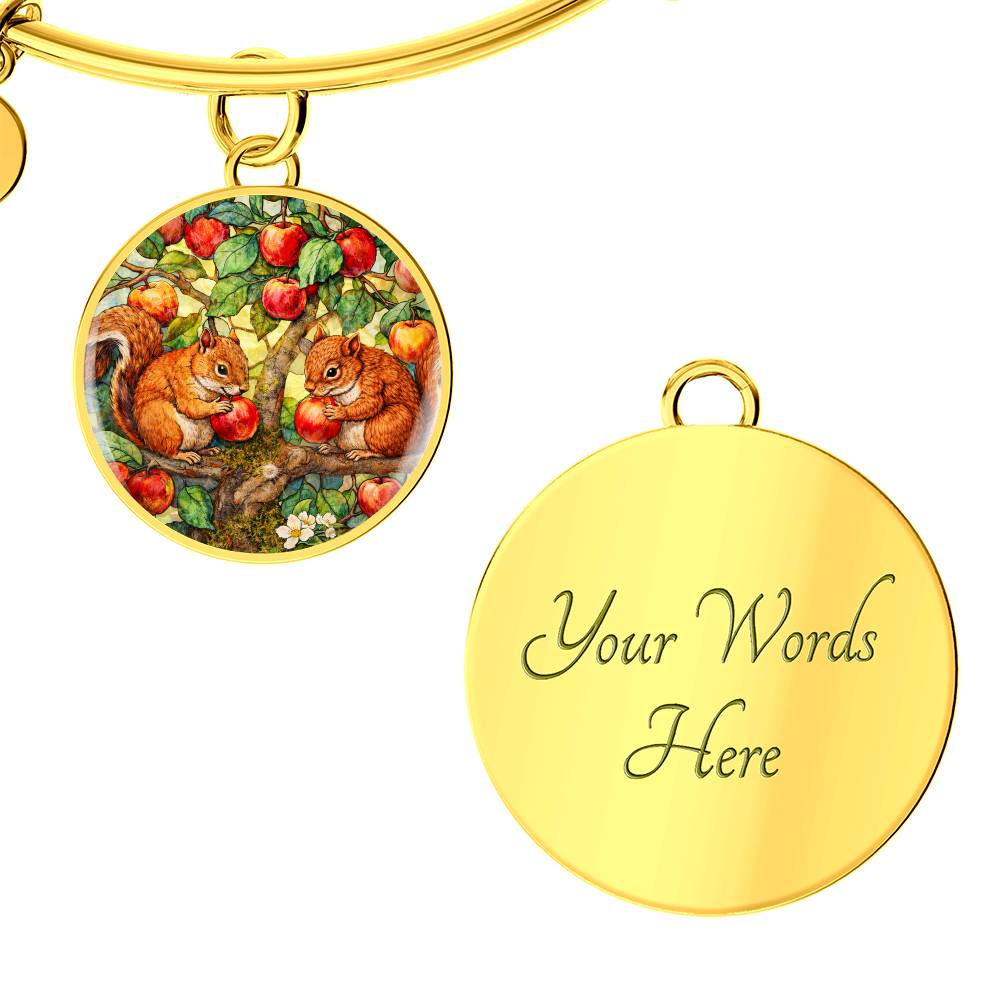 Squirrels in Apple Tree Jewelry, Engraved Necklace Bracelet Keychain, Nature Lover Gift, Animal  Woodland Forest Keepsake