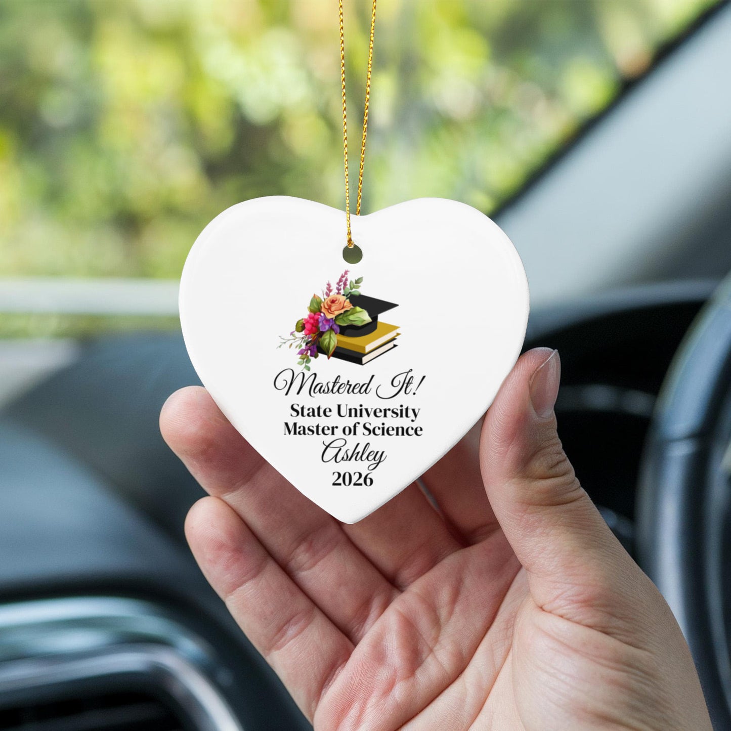 Mastered It College Graduation Ceramic Heart Ornament