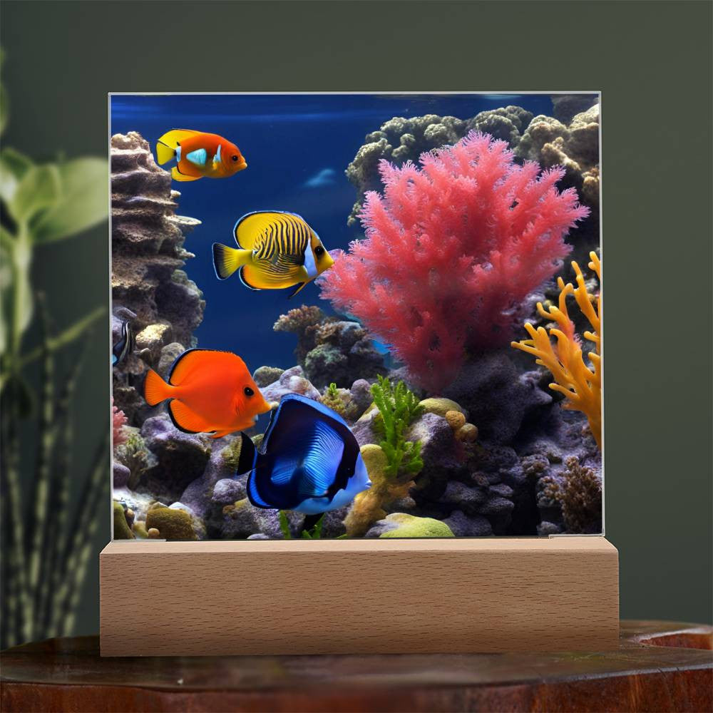 Coral Reef Salt Water Fish Virtual Aquarium Desk Decor Plaque-[Heartfelt Family Gift]