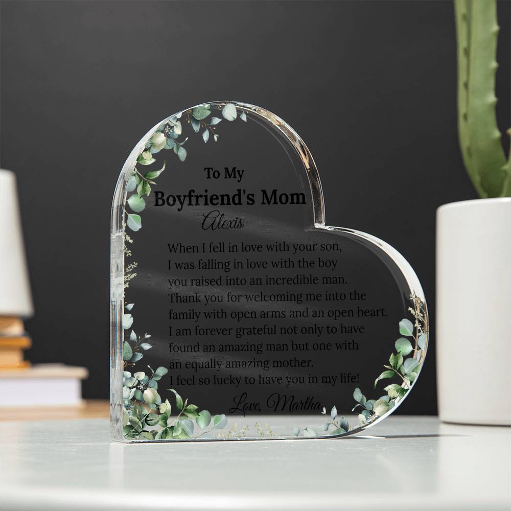 Personalized Boyfriend's Mom Heart Plaque