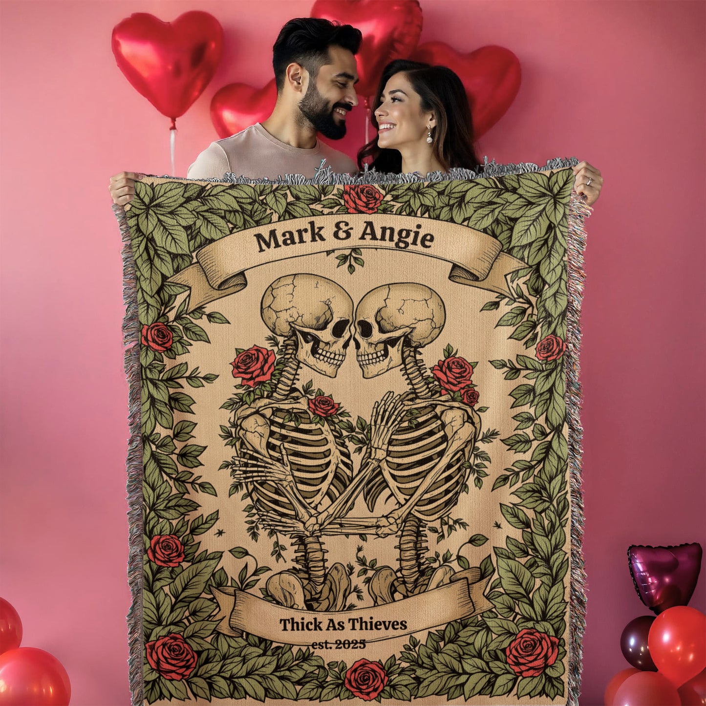 Personalized Skeleton Couple Woven Blanket-[Heartfelt Family Gift]