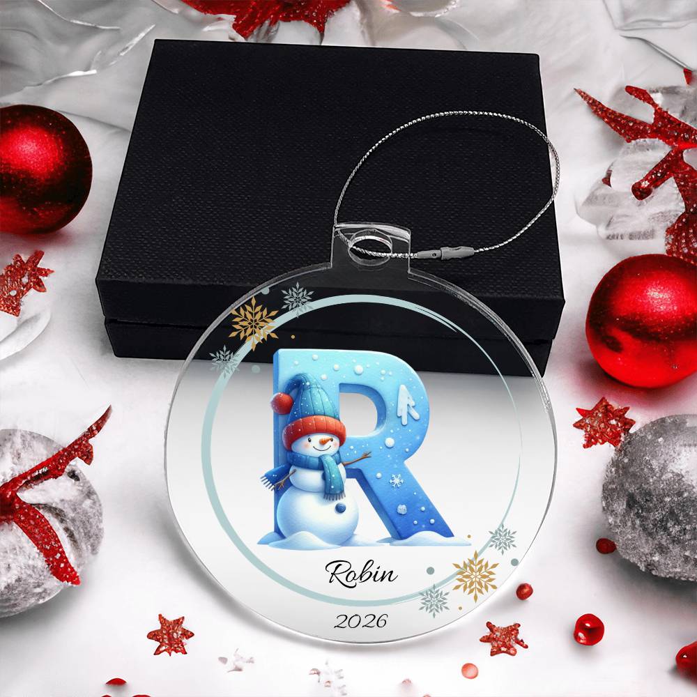 Snowman Letter Initial Acrylic Christmas Ornament