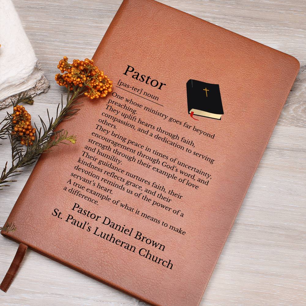 Pastor Vegan Leather Journal Personalized Religious Gift, Custom Name Notebook, Faith Inspired Diary, Inspirational Church Present