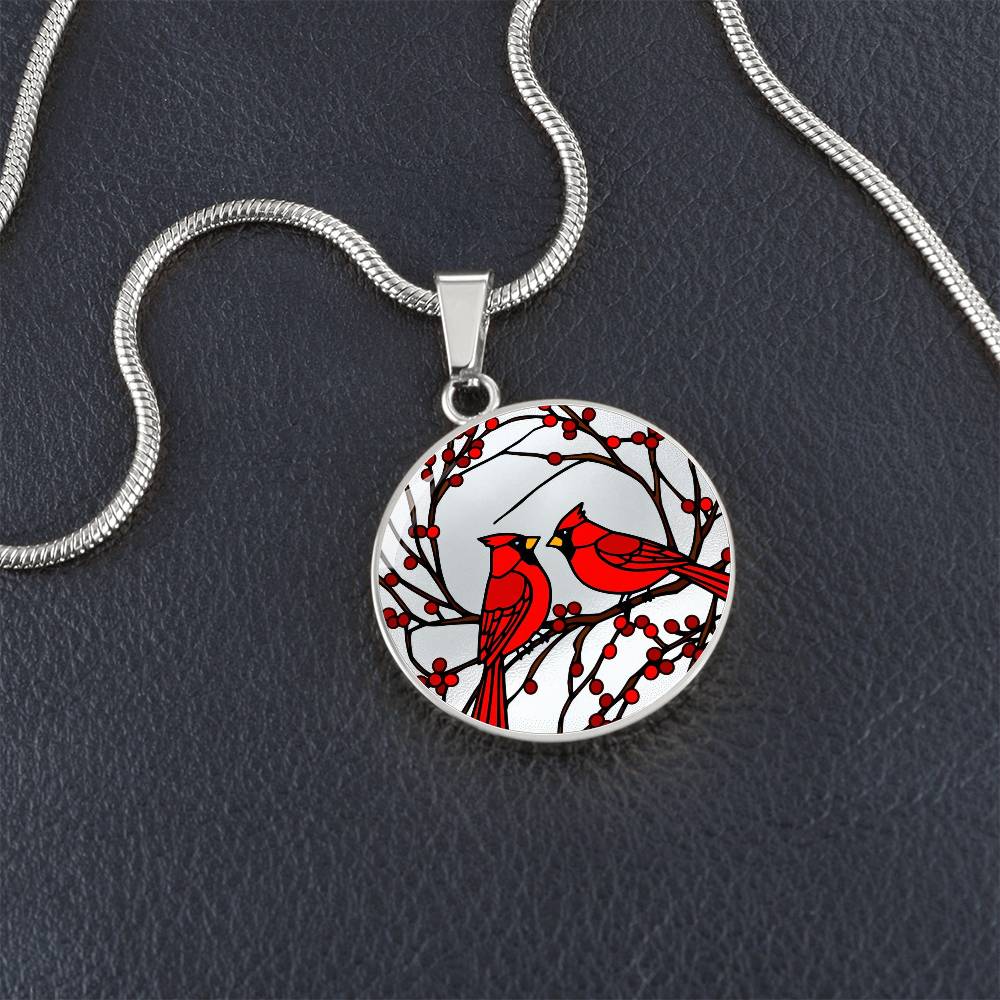 Cardinal Birds Necklace, Floral Pendant, Gold Finish Jewelry Gift, Nature-Inspired Necklace, Red Cardinals Pendant, Elegant Jewelry Gift