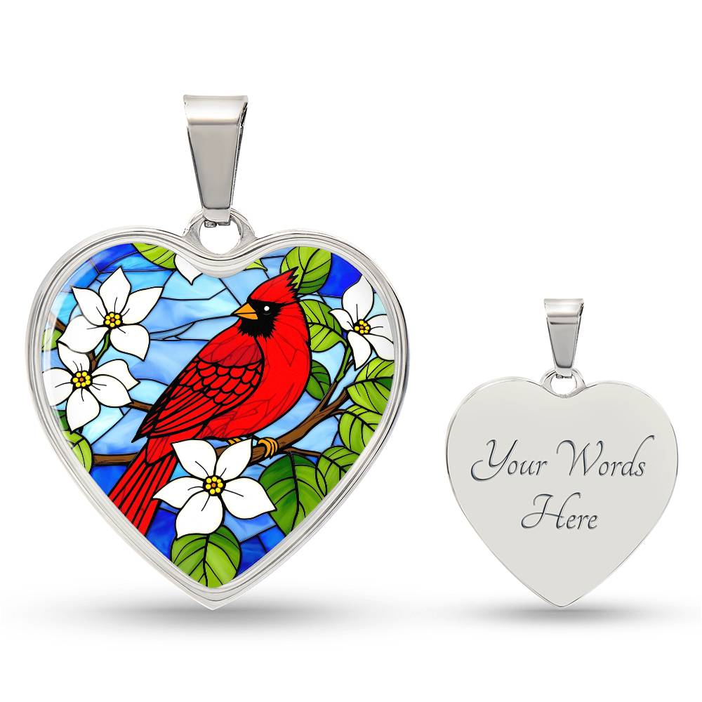 Cardinal Faux Stain Glass Pendant Necklace