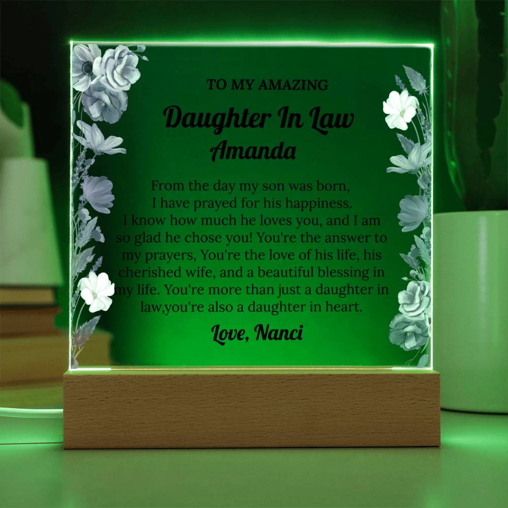 Daughter In Law Gift, Personalized Acrylic Plaque