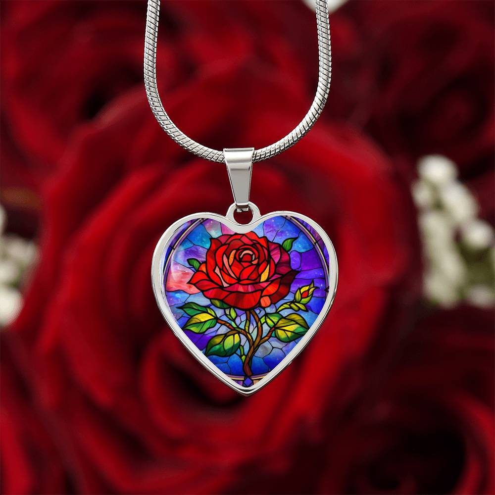 Red Rose Necklace with Engraving