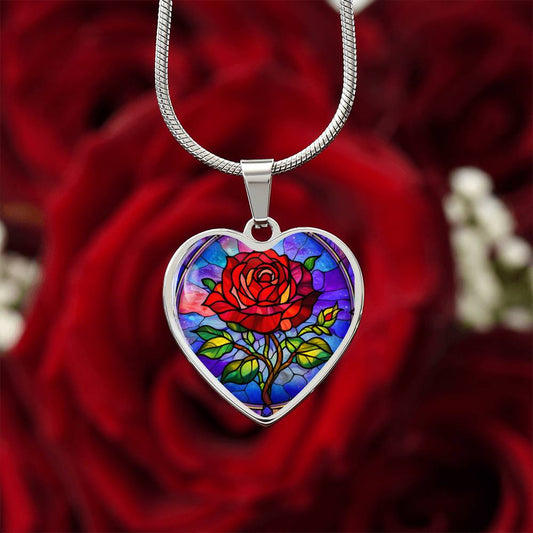 Red Rose Necklace with Engraving