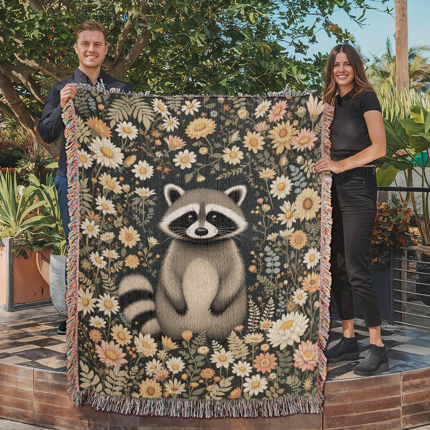 Raccoon Woven Cotton Throw Blanket-[Heartfelt Family Gift]