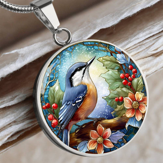 Bluebird Round Pendant Necklace in Gold or silver-[Heartfelt Family Gift]
