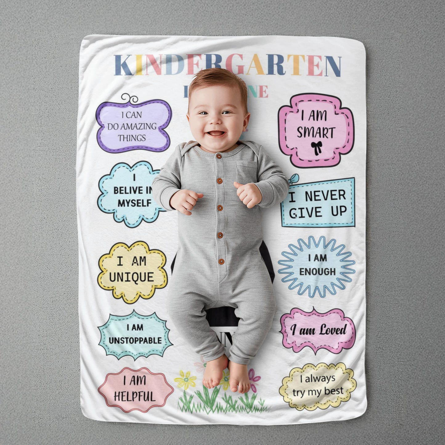 Personalized Kindergarten Graduation Photo Affirmation Blanket